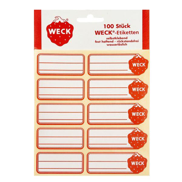 WECK-etiketten 19 x 13 mm (verpakking(en) van 100 stuks) WECK zelfklevende etiketten 100 stuks rood-wit voor inmaakpotten jam-conserven etiketteren