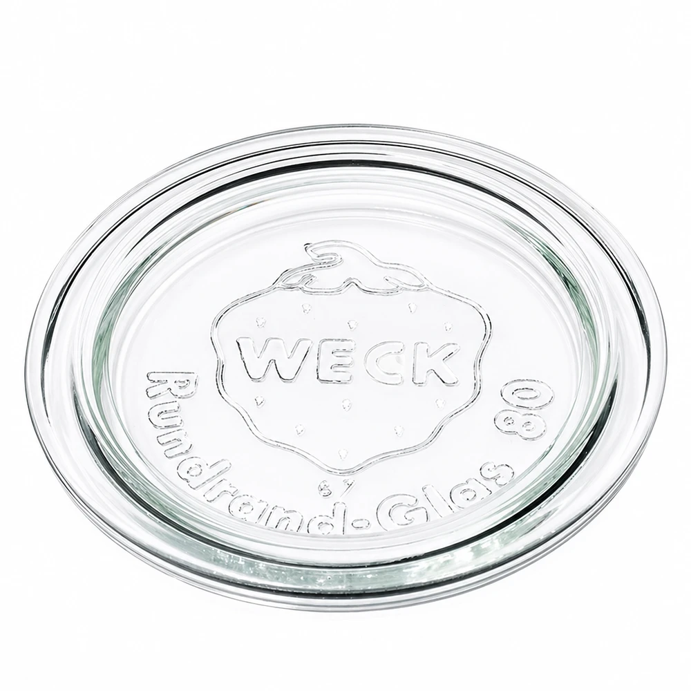 WECK glazen deksel RR80 WECK glazen deksel RR80 transparant met reliëflogo voor inmaakpotten en mason jars