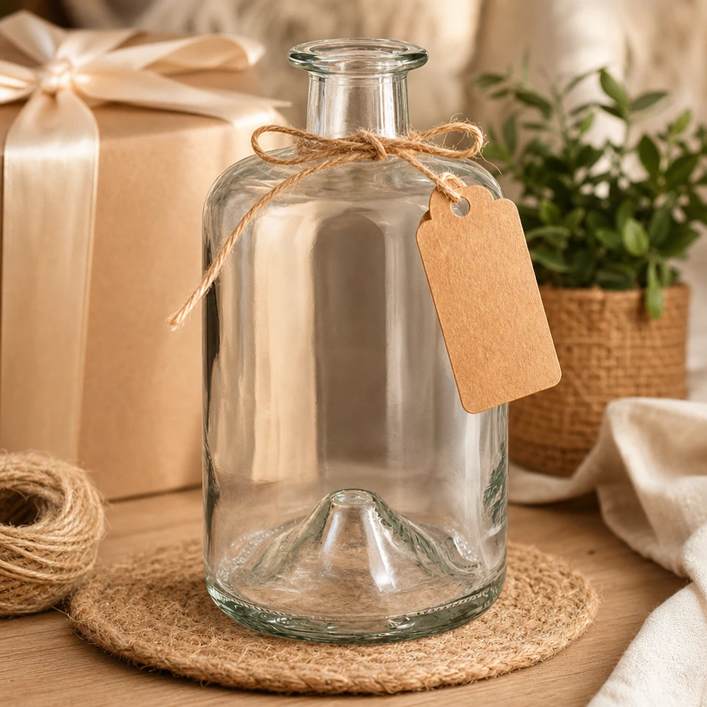 500 ml apothekersfles 500ml Glasflasche "Sofia" ohne Verschluss UNiTWIST zonder sluiting UNiTWIST® 500ml Glasflasche Sofia mit Kraftpapier-Anhänger Geschenkverpackung Dekoration Bastkorb Jute-Untersetzer vintage