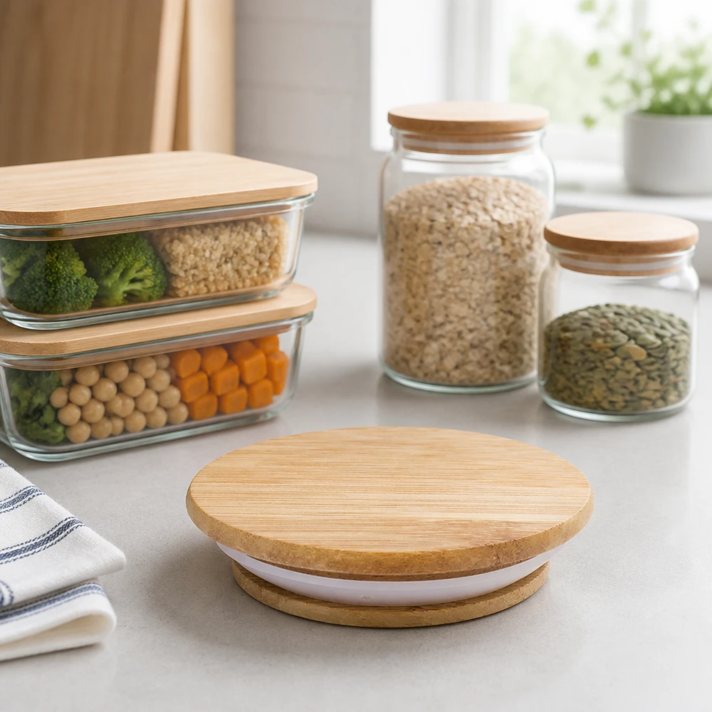 Houten deksel WECK RR100 Duurzame keuken opslag WECK potten met houten deksels versie A RR100 voor het organiseren van voorraden rijst linzen