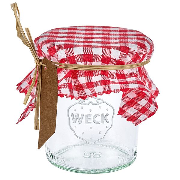 Stoffen lapje voor deksel rood geruit 12cm hoekig