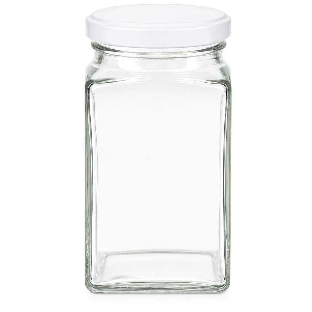 260ml tetraglas met BasicSeal deksel wit UNiTWIST 260ml tetra potje met wit BasicSeal deksel leeg vierkant potje voor voedsel opslag potje