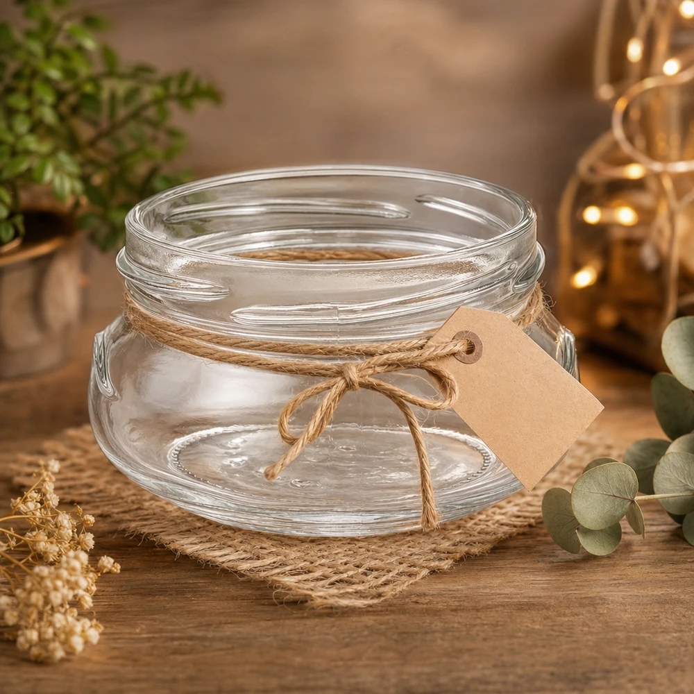 UNiTWIST Terrina120 inmaakpot 120ml TO70 met jute koord en etiket op houten tafel rustieke decoratie