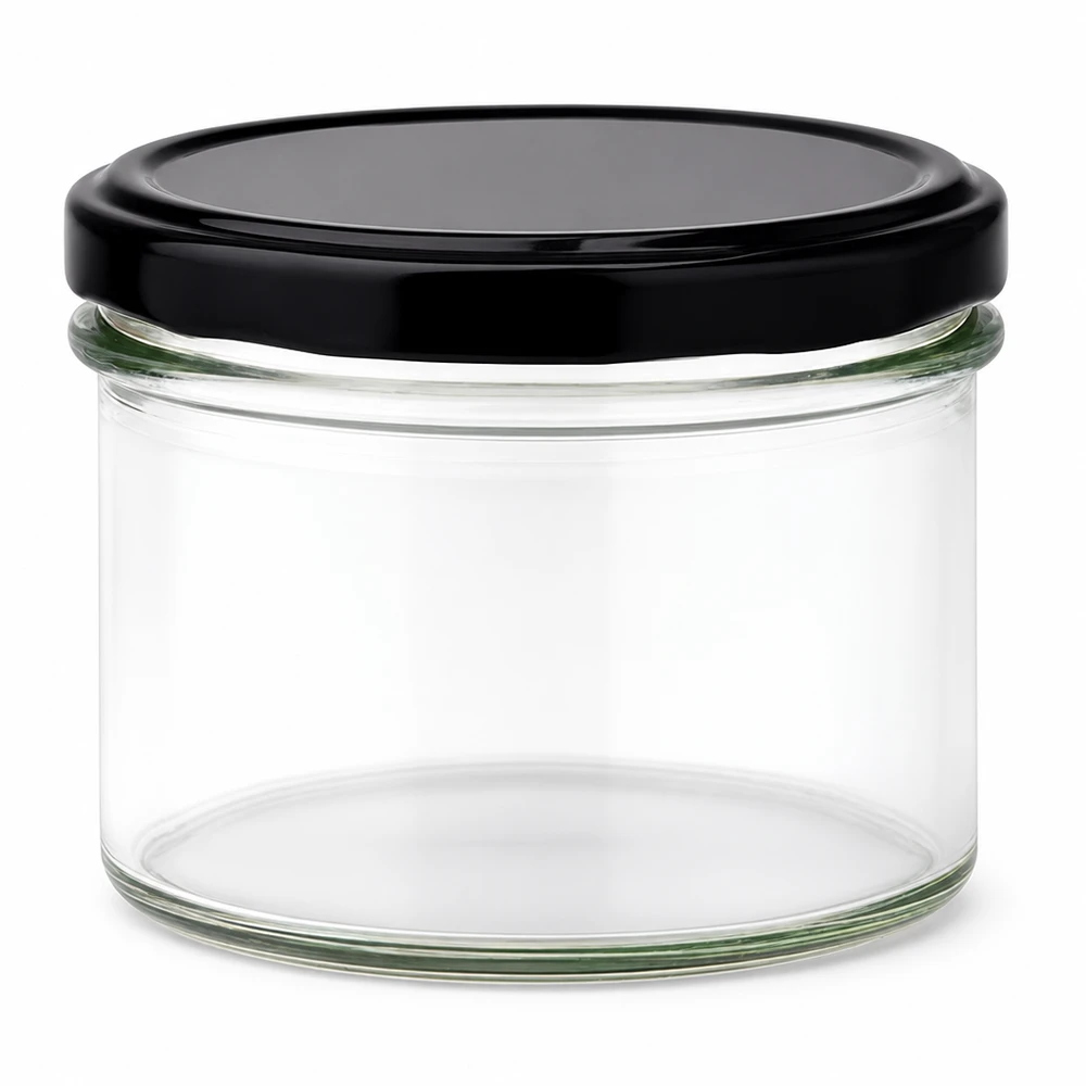 225ml bekers met BasicSeal deksel zwart UNiTWIST 225ml inmaakpot met zwart BasicSeal deksel - lege inmaakpot van helder glas voor conserven en jam