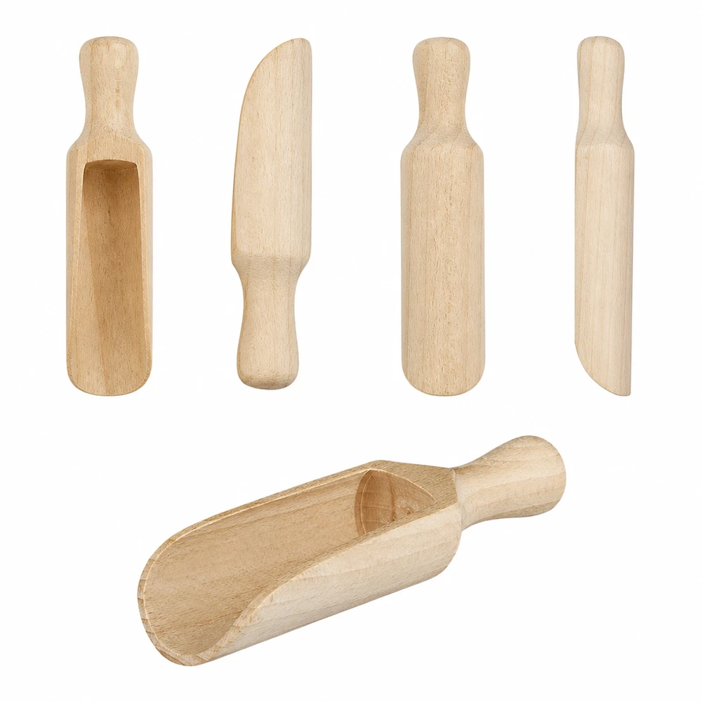Houten schep maat M halfronde vorm - 140mm lang Houten schep set verschillende maten en vormen gemaakt van natuurlijk hout met halfronde 14cm schep in vergelijking