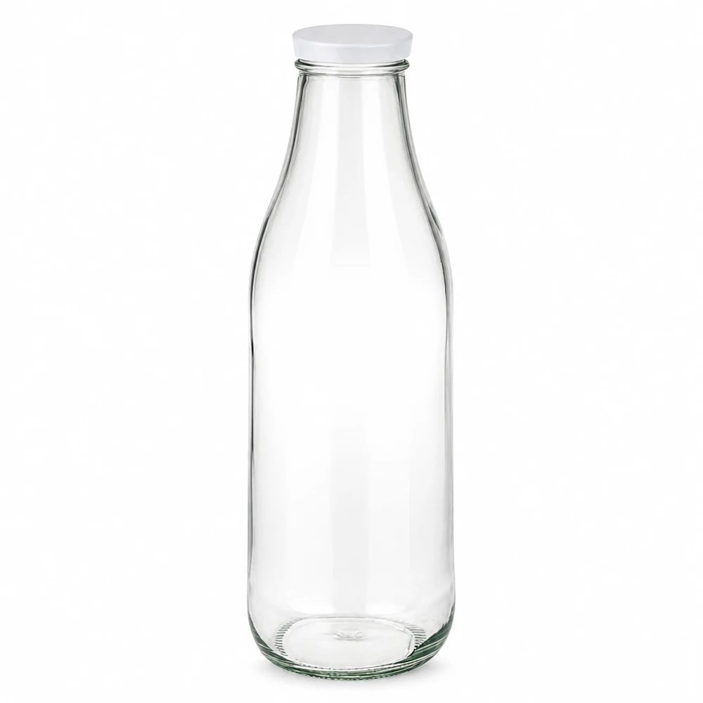 1000ml fles met BasicSeal deksel wit UNiTWIST 1000ml glazen fles met witte BasicSeal deksel UN-gecertificeerde transparante lege voorraadpot Melkfles