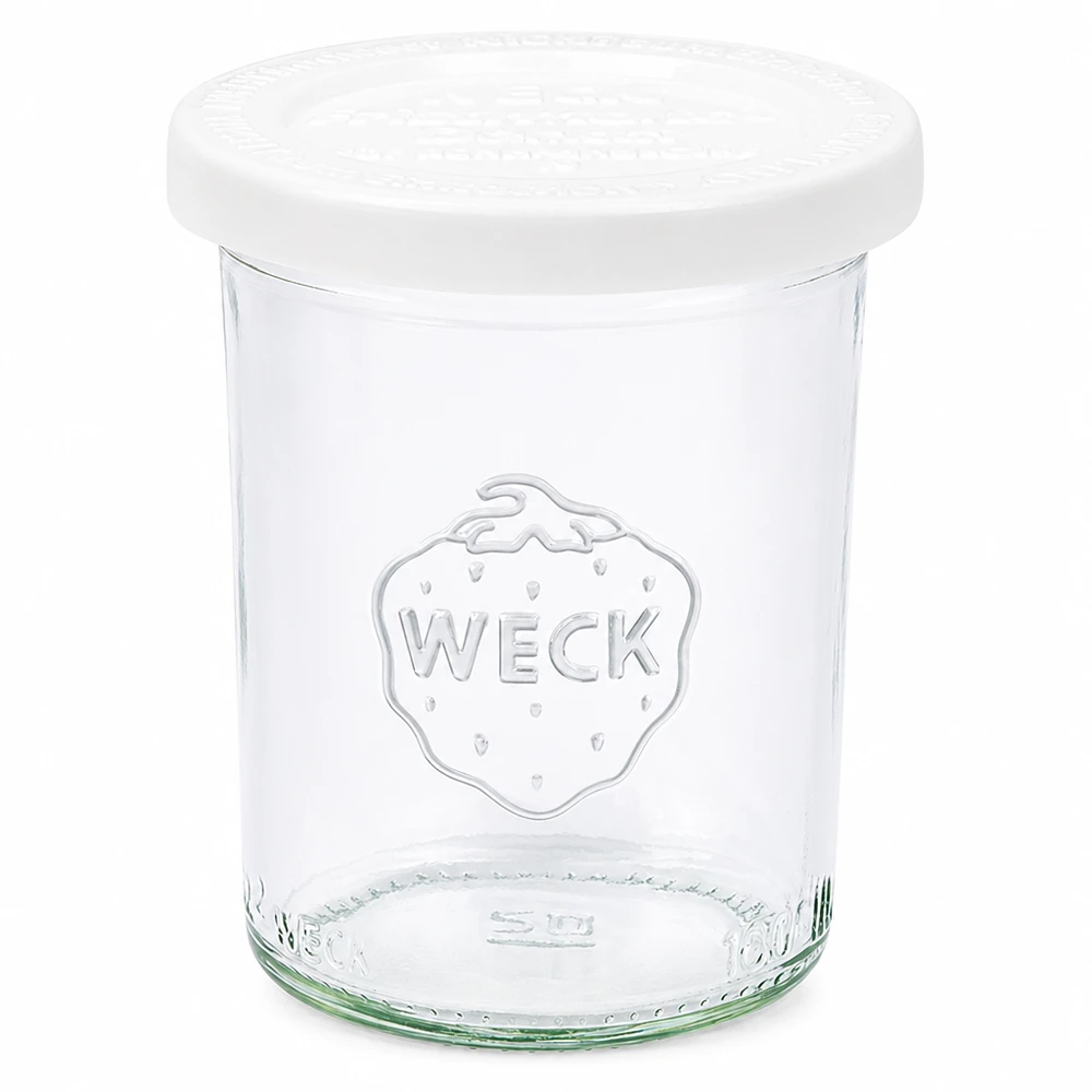 WECK 160ml metselpot met wit deksel RR60 - Heldere glazen pot met WECK logo