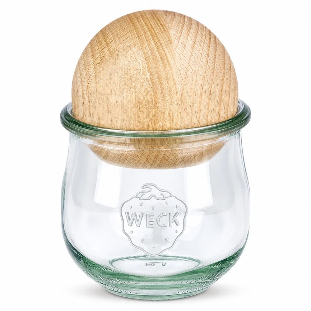 WECK tulpenpot RR80 370ml met beukenhouten boldeksel, inmaakpot met houten deksel van beukenhout, duurzaam bewaren