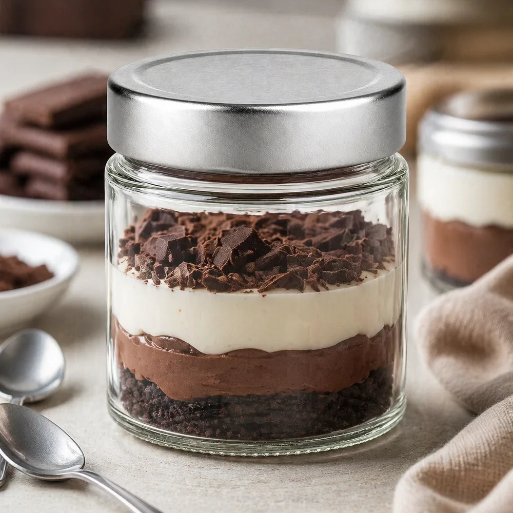 135ml rond glas met BasicSeal deksel zilver deep UNiTWIST 135ml ronde pot zilveren deksel dessert tiramisu gelaagd dessert keuken voorraadpot BasicSeal