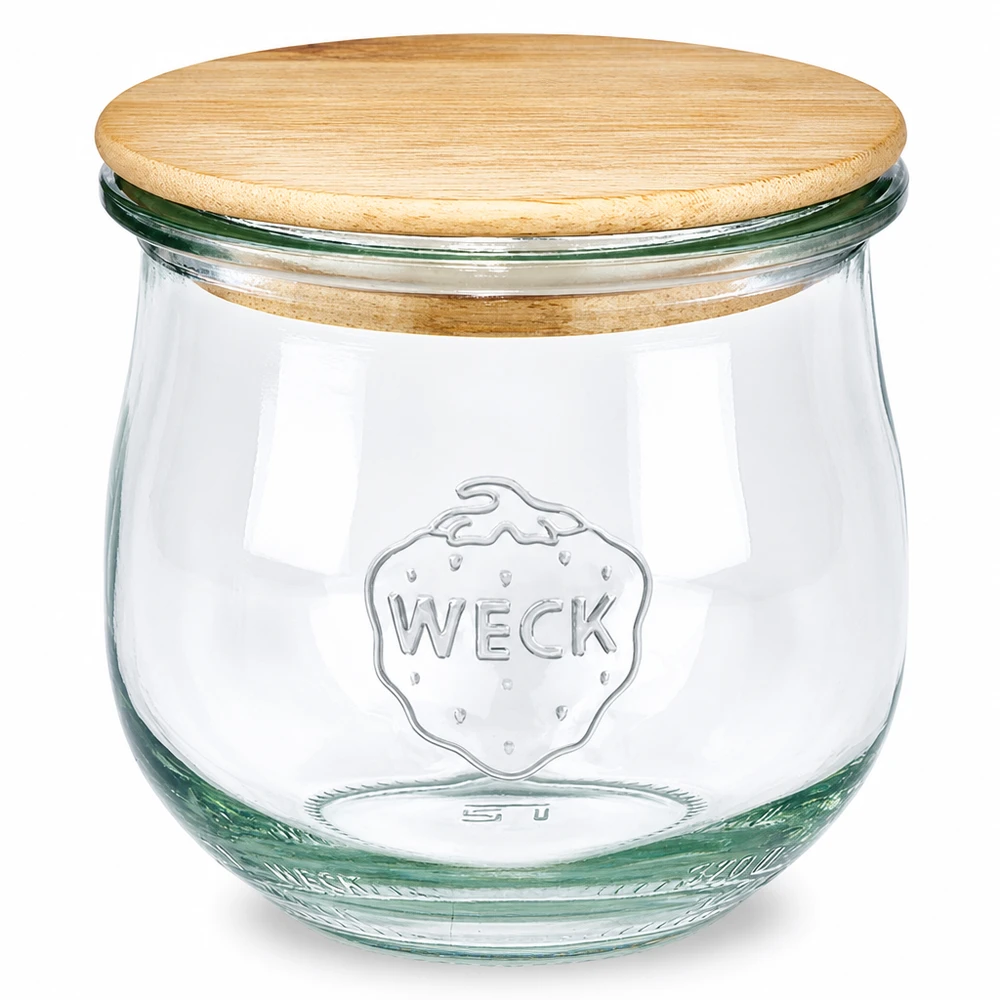 WECK tulpenpot 370ml RR80 met houten deksel Inmaakpot met glazen deksel van natuurlijk hout