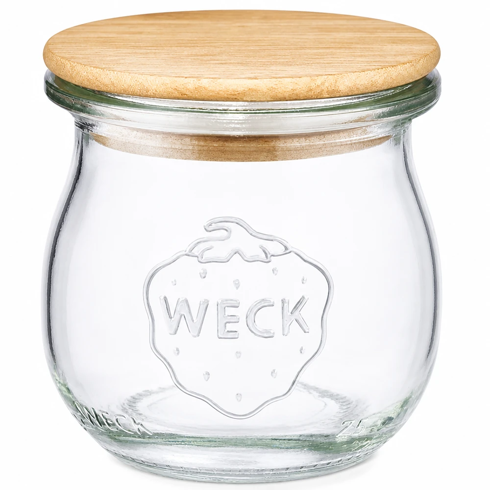 WECK tulpenpot 75ml RR40 met houten deksel Inmaakpot van glas met kurken deksel