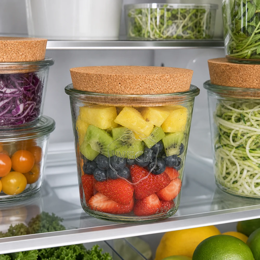 290ml stortglas hoge WECK RR80 met kurk WECK bekers 290ml RR80 met kurkdeksel voor het bewaren van vers fruit in de koelkast Meal Prep