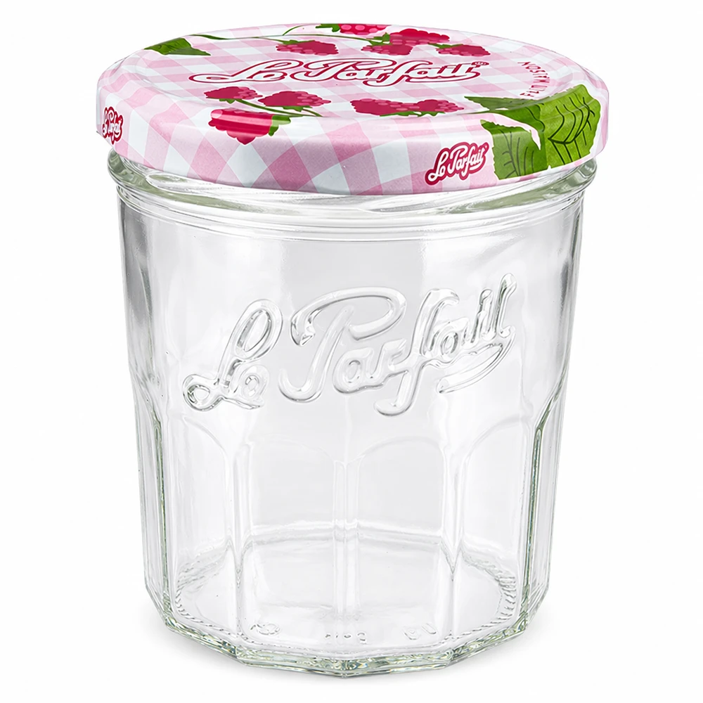 Le Parfait® Jam 324 ml Ø82 mm confituurpot Lege 324 ml Le Parfait pot met schroefdeksel in frambozendessin voor jam en conserven