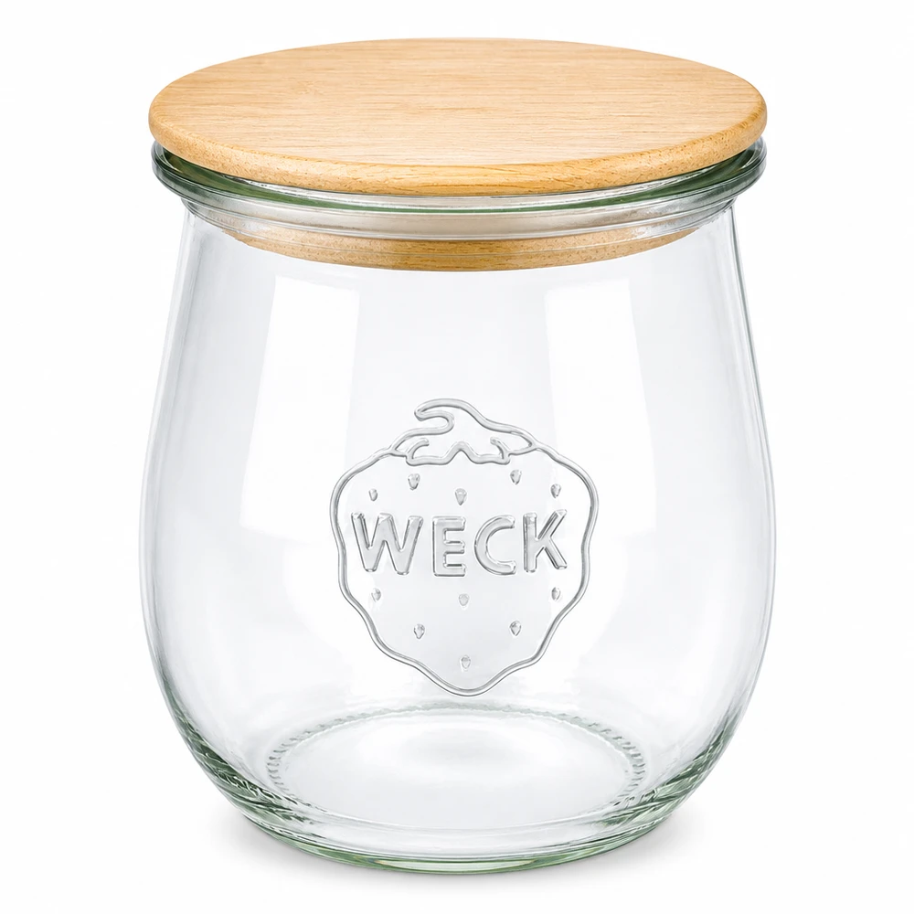 WECK tulpenpot 220ml RR60 met houten deksel - glazen inmaakpot met bamboe deksel voor keuken en opslag