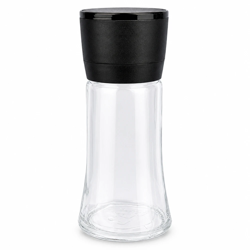 Zout-/kruidenpotje 95 ml met molen Vario zwart Zout- en kruidenpotje van 95 ml met zwarte Vario-molen, van helder glas