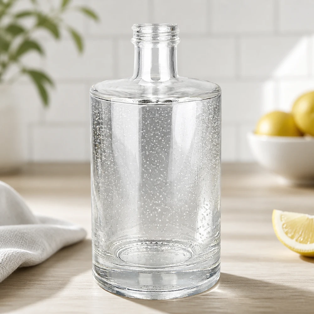 500 ml glazen fles Sam zonder schroefdop UNiTWIST® 500ml glazen fles Sam UNiTWIST schroefdraadhals Detailweergave keukenopstelling met citroenen en witte achtergrond