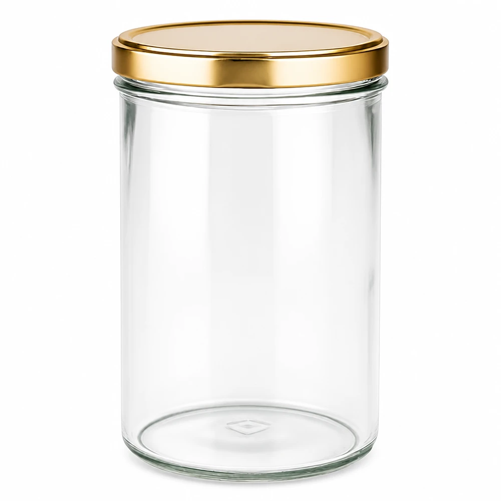 277ml bekers met BasicSeal deksel goud UNiTWIST 277ml mason jar met gouden BasicSeal deksel UNiTWIST mason jar voorraadpot transparant