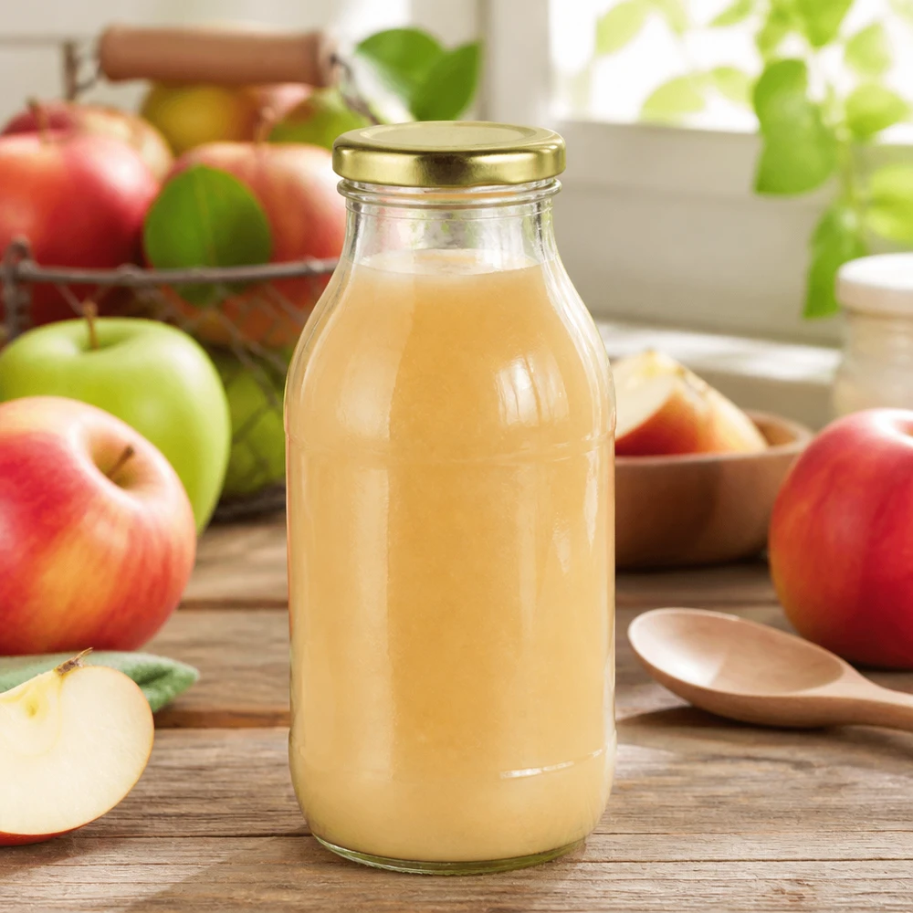 Glazen fles van 250 ml + BasicSeal-deksel goud UNiTWIST Ronde glazen fles van 250 ml, UNiTWIST BasicSeal goud, ideaal voor het afvullen van sap en het bewaren van producten