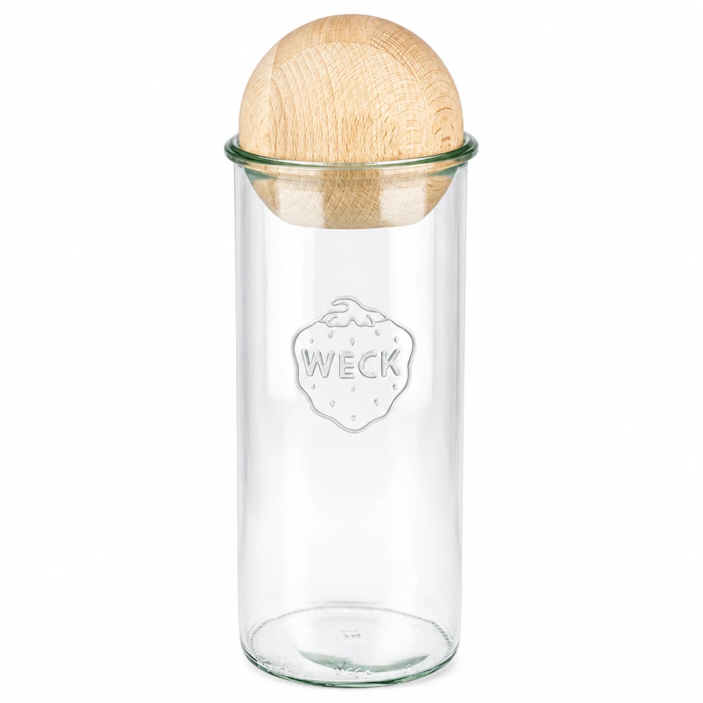 1500ml stortglas WECK RR100 met houten bal WECK RR100 beker 1500ml met beukenhouten boldeksel, transparante voorraadpot voor de keuken