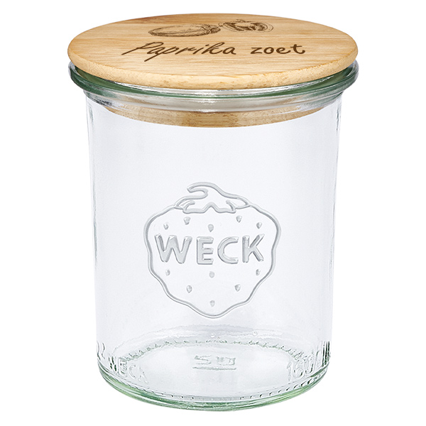 Houten dekselset "Paprika zoet" met WECK steelpannen 160ml Houten dekselset "Paprika zoet" met WECK steelpannen 160ml