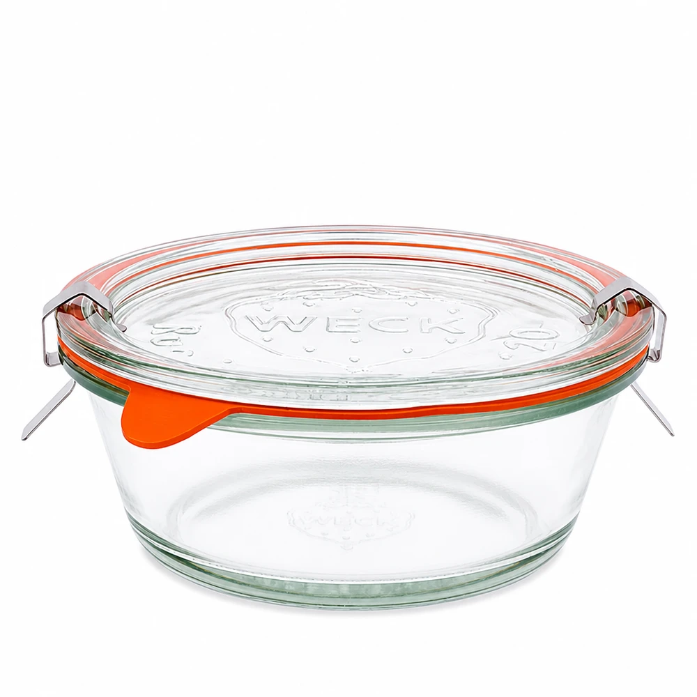 300ml gourmetglas compleet WECK RR120 WECK Gourmetpot 300ml RR120 met glazen deksel en oranje rubberen ring, ronde inmaakpot van transparant glas