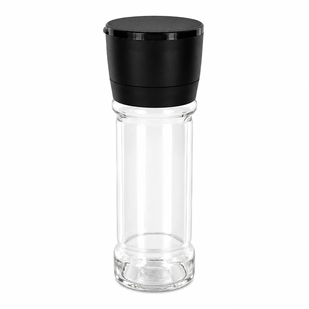 Zout-/kruidenpotje 100 ml met molen Vario zwart Zout- en kruidenpotje van 100 ml met zwarte Vario-molen, van helder glas