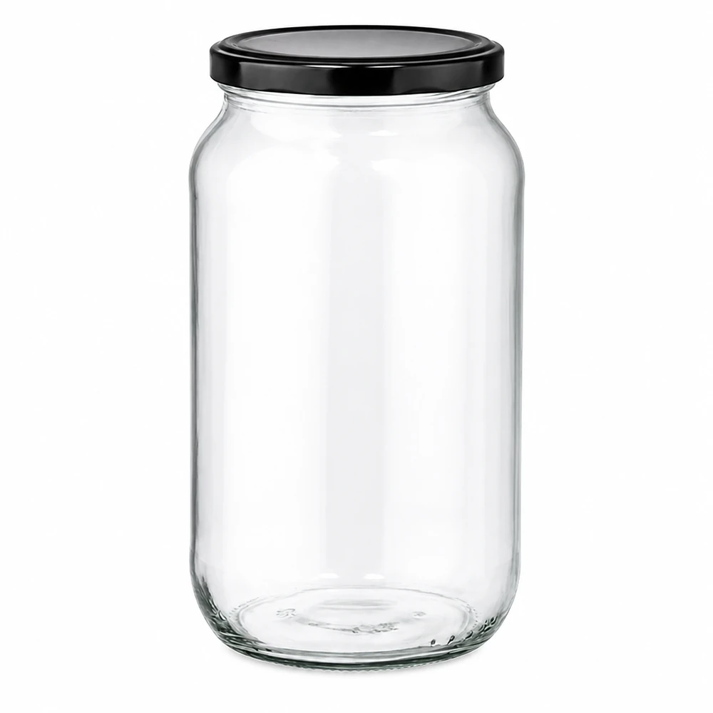1062ml rond glas met BasicSeal deksel zwart UNiTWIST 1062ml ronde pot met zwart BasicSeal deksel - lege inmaakpot van helder glas voor voedsel en opslag