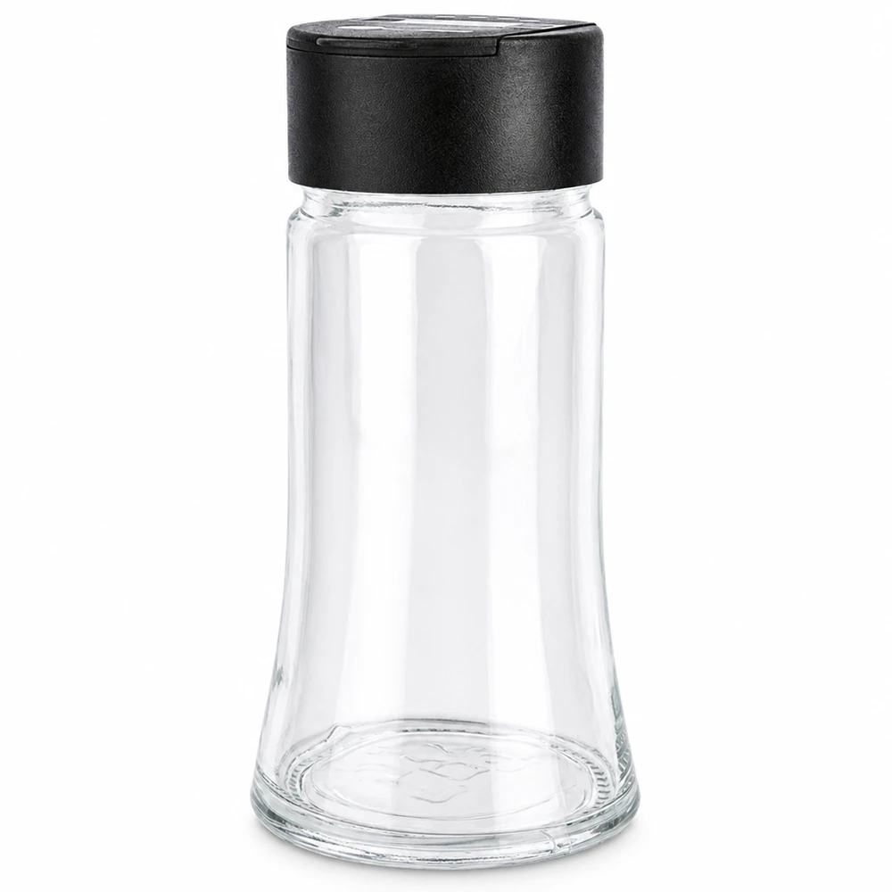 Zout-/kruidenpotje 95 ml met dubbele strooier, zwart Compacte kruidenstrooier van helder glas, 95 ml, met een zwart kunststof deksel, voor in de keuken en op tafel