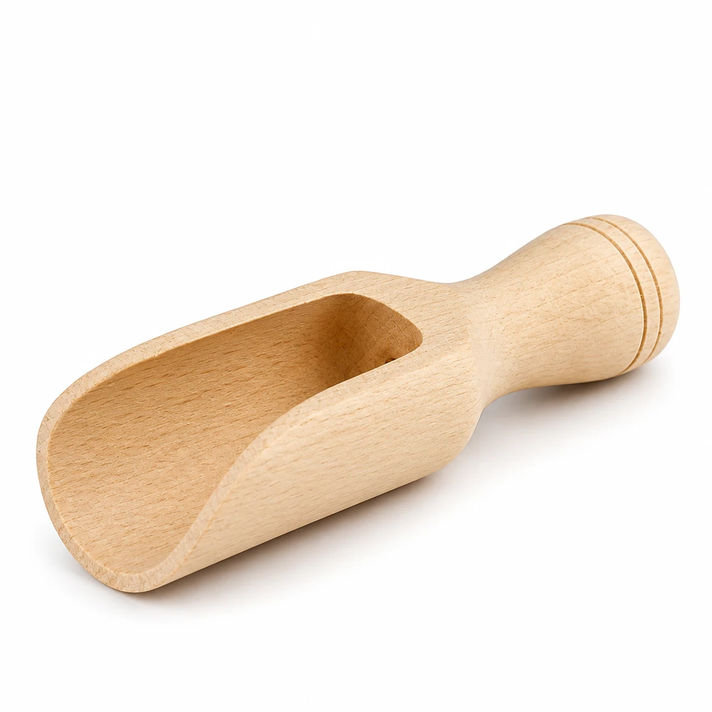 Houten schep maat S halfronde vorm - 75mm lang Handgemaakte houten schep van beukenhout 7,5 cm lange halfronde vorm met ergonomisch handvat voor specerijen
