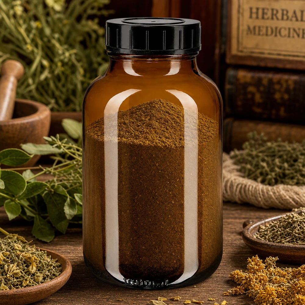 Grote 1000ml amberkleurige glazen apothekersfles met zwart deksel voor kruidenpoeders en tincturen