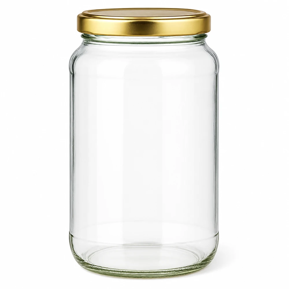 1700ml rond glas met BasicSeal deksel goud UNiTWIST 1700ml ronde pot met gouden BasicSeal UNiTWIST deksel - lege inmaakpot van helder glas voor conservering