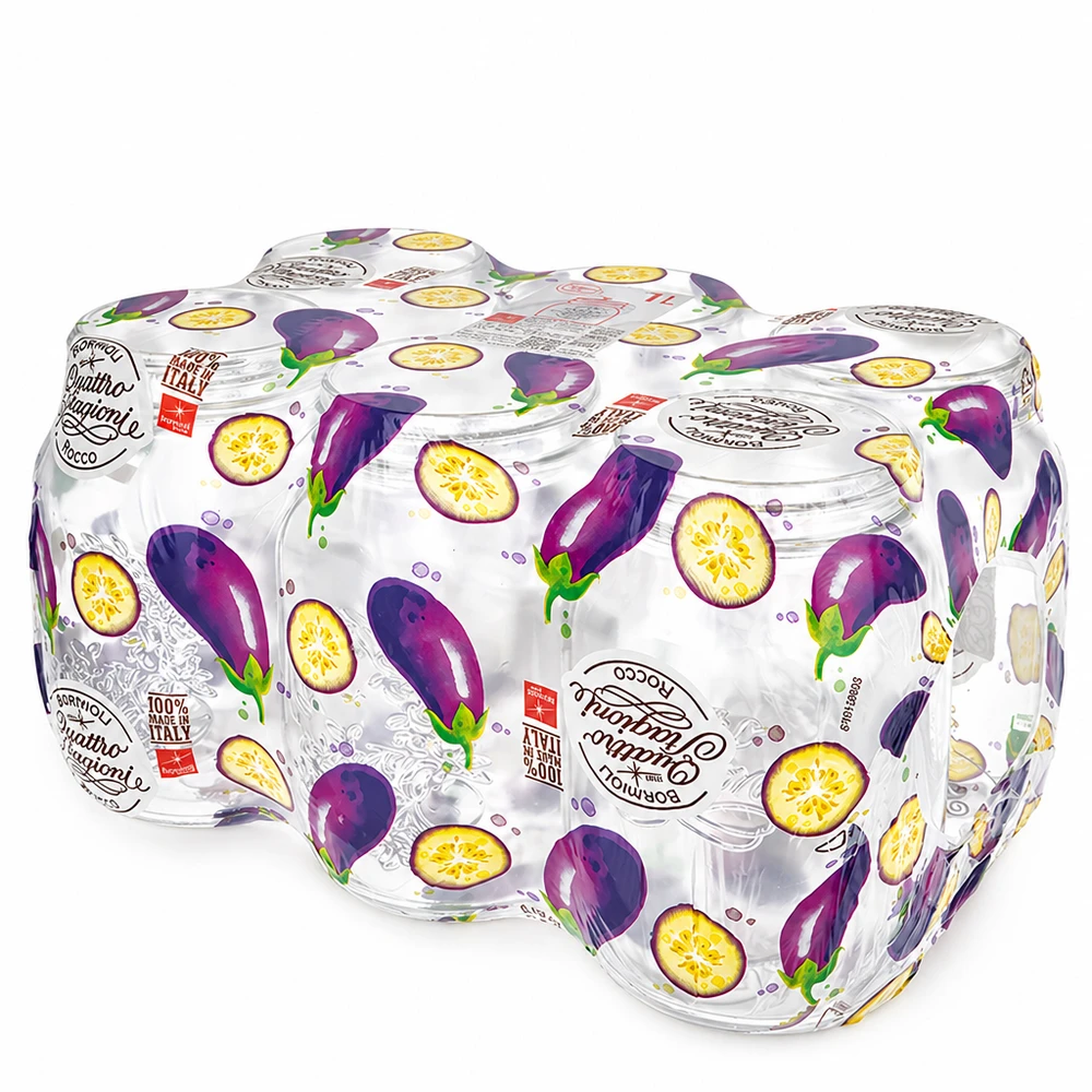 Quattro Stagioni huishoudpotten 1000ml met aubergine decoratie in een handig pak van vier om te bewaren en in te bewaren