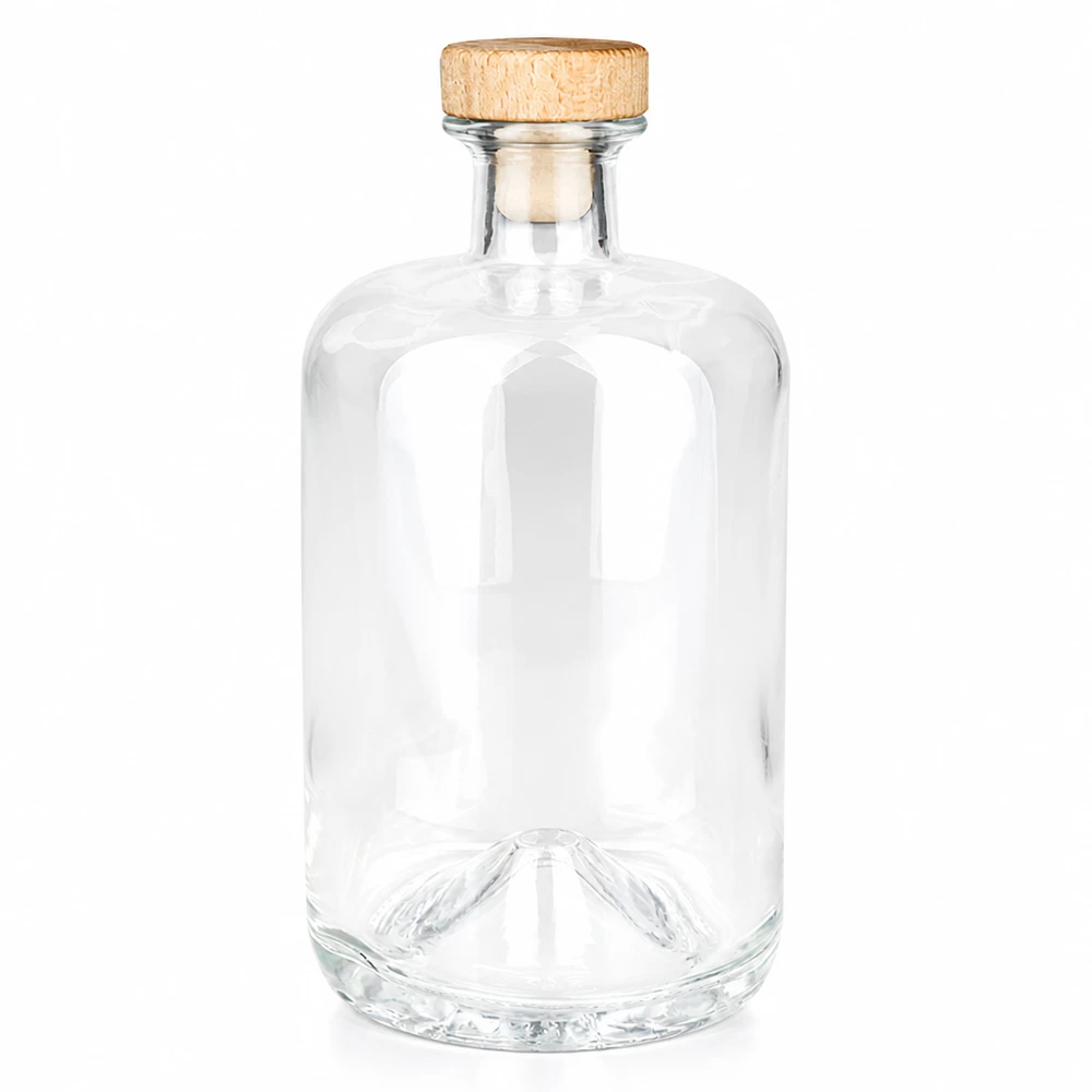 700 ml apothekersfles Sofia met houten handgreep en kurk UNiTWIST® 700ml glazen fles Sofia met houten handvat kurk UNiTWIST transparant leeg op witte achtergrond