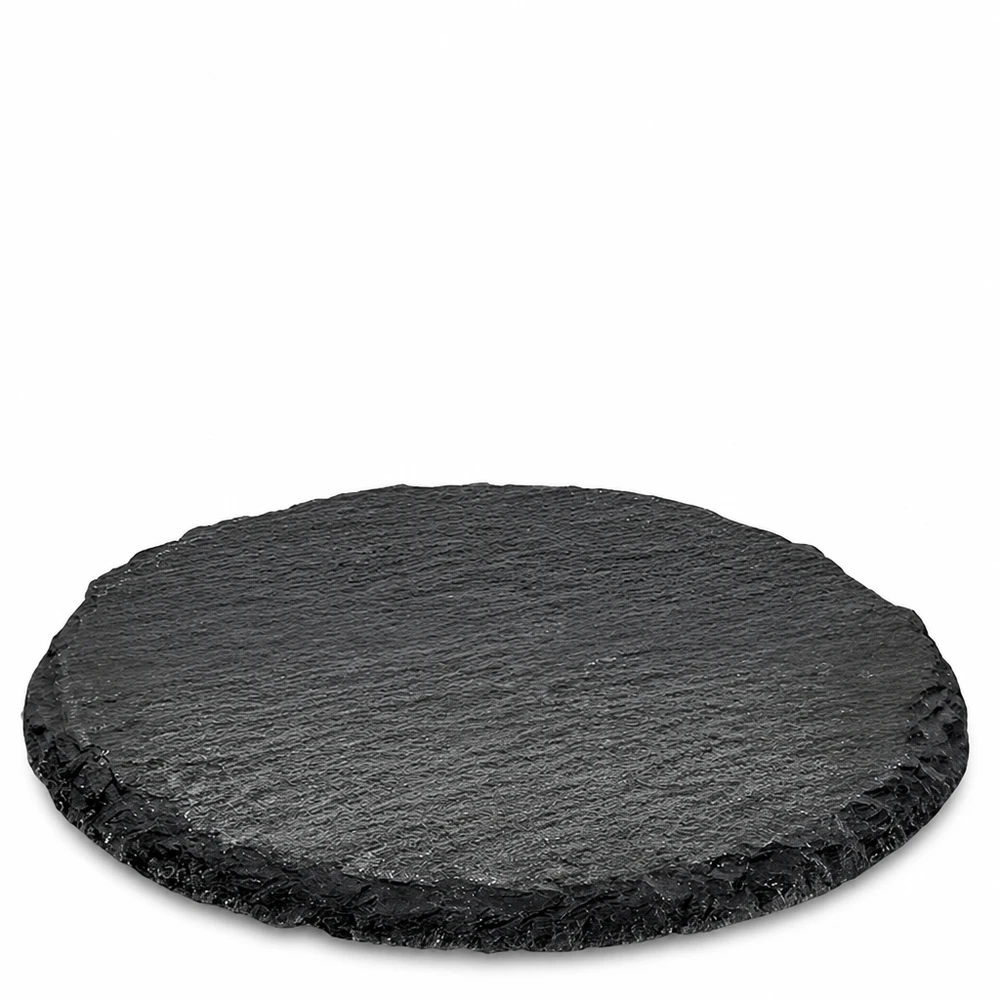 Leistenen dienblad rond Ø 150mm Ronde schaal van zwart leisteen met een diameter van 15 cm als serveerschaal met een natuurstenen textuur en ruwe rand