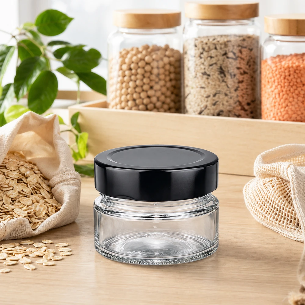 80ml rond glas met BasicSeal deksel zwart deep UNiTWIST 80ml rond glas met BasicSeal deksel zwart deep UNiTWIST