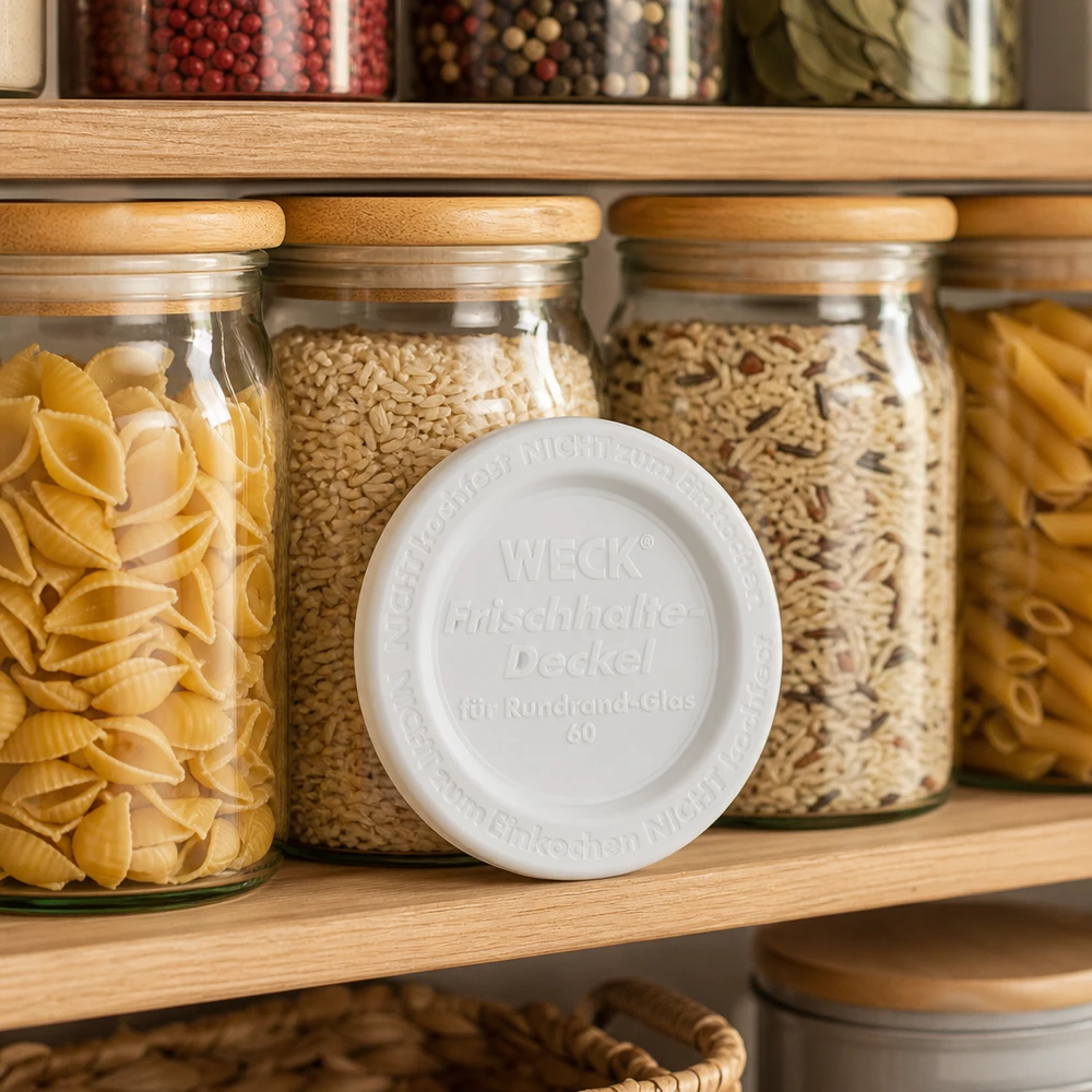 WECK vershoudend deksel RR60 WECK Keep Fresh deksel RR60 Keukenrek Opbergpotten Pasta Granen Georganiseerd opbergen in voorraadkast