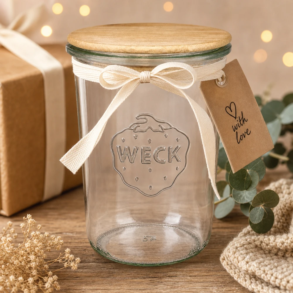 WECK bekers 850ml RR100 houten deksel geschenkdoos met striklabel Feestelijke decoratie Kerstmis