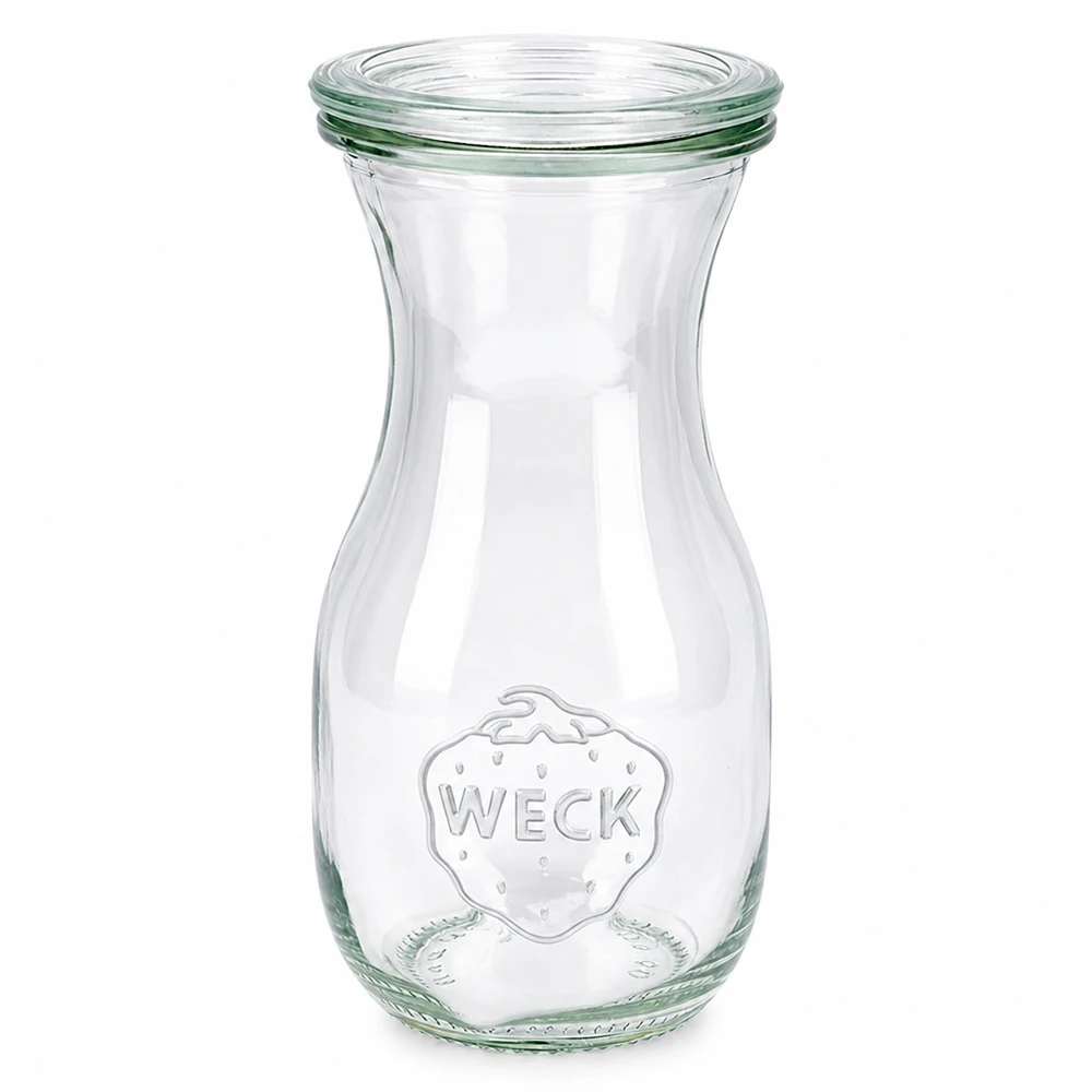 Sapfles van 290 ml met glazen deksel WECK RR60 WECK sapfles 290ml van glas met glazen deksel RR60 transparant met Weck logo voor sap en drankjes
