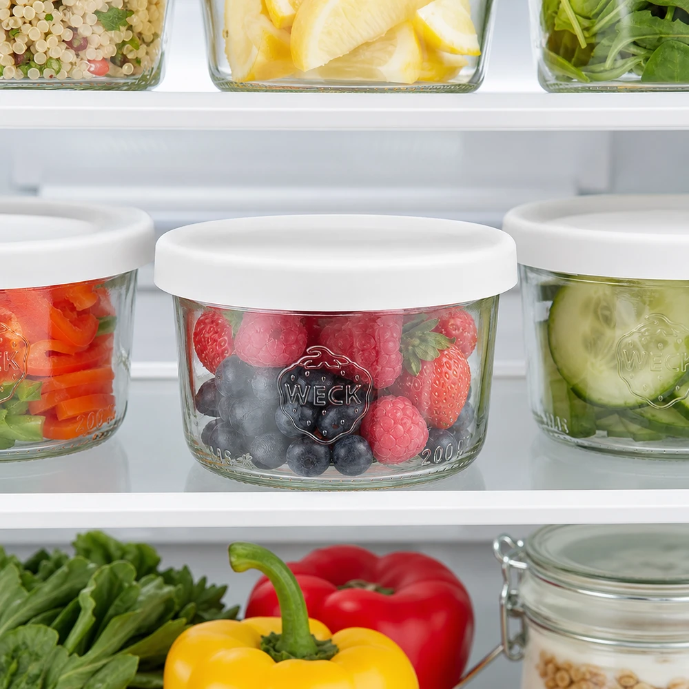 WECK 200ml RR80 mason jar met bessen in de koelkast wit siliconen deksel Keep-fresh pot voor fruit en groenten