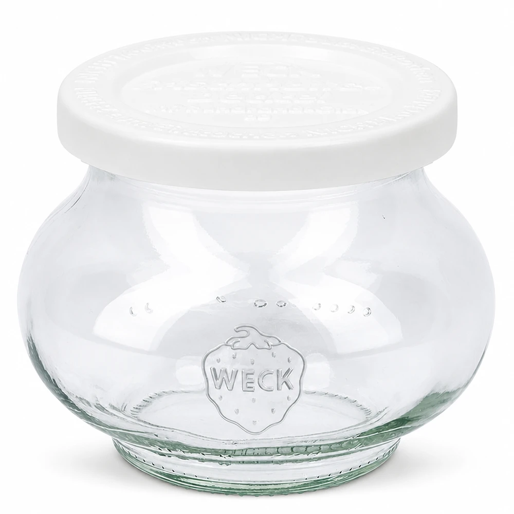 WECK decoratieve pot 220ml met wit vershouddeksel RR60 van helder glas met WECK logo