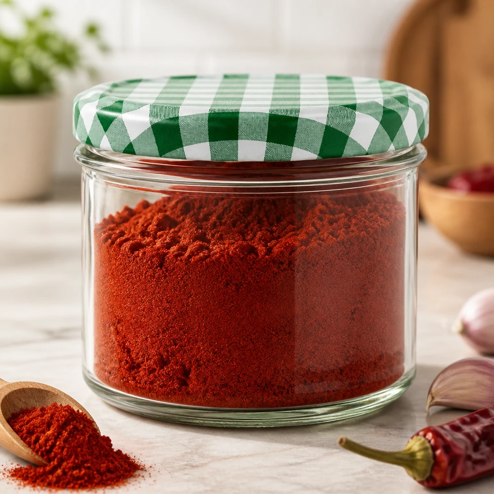225ml bekers met BasicSeal deksel groen/wit UNiTWIST Sturzglas 225ml befüllt mit rotem Paprikapulver zeigt praktische Küchenaufbewahrung mit BasicSeal Deckel