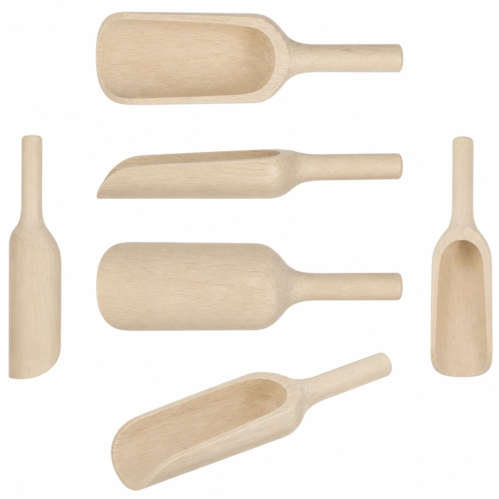 Houten schep maat L platte vorm - 180mm lang Holzschaufeln Set verschiedene Größen und Formen aus natürlichem Holz - Küchenhelfer für Gewürze Mehl und Backen