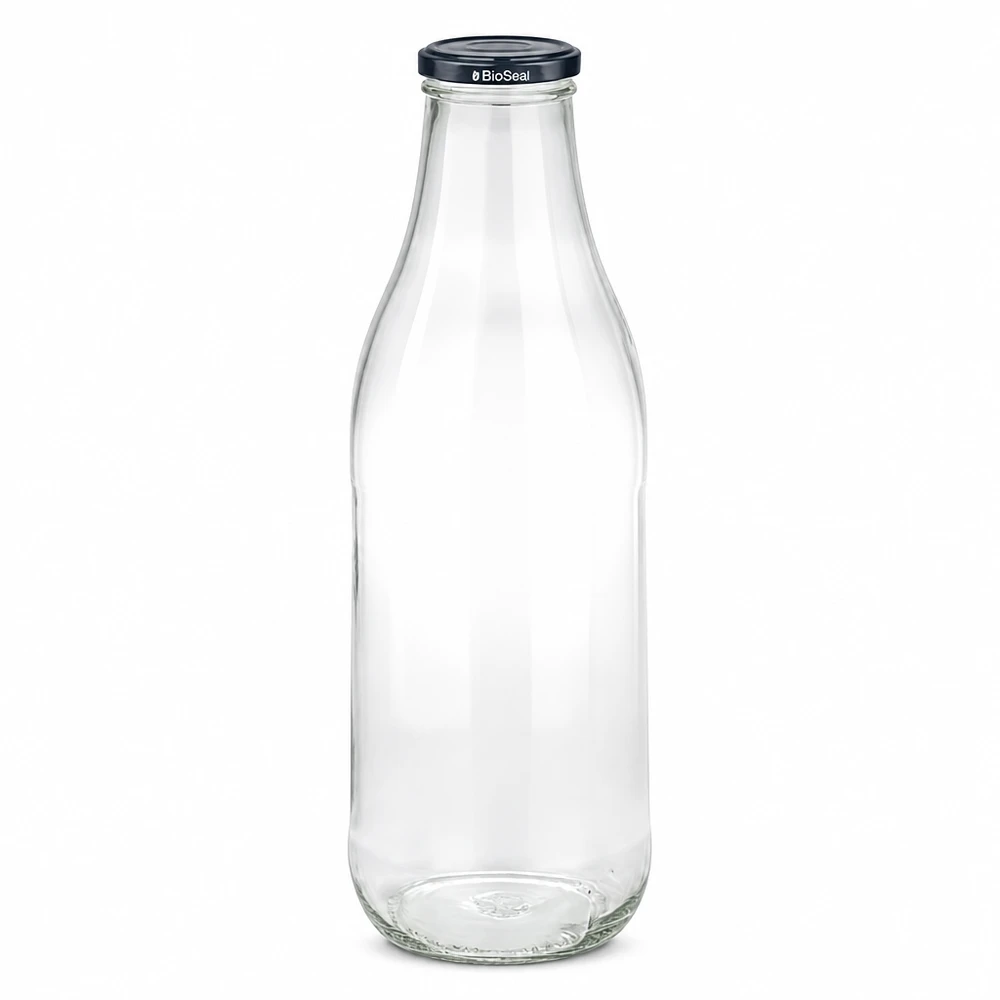 1000ml fles met BioSeal deksel zwart UNiTWIST 1000ml glazen fles met zwart BioSeal deksel leeg transparant melkfles sapfles duurzaam