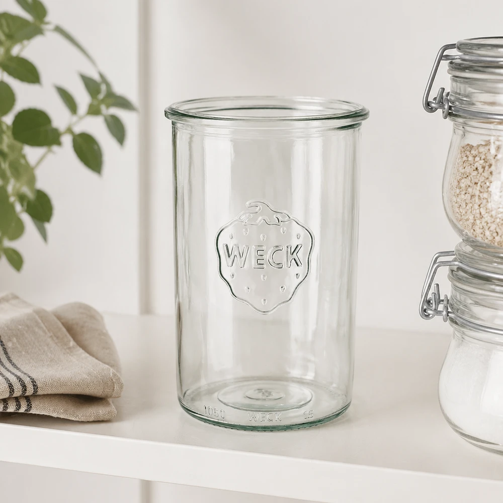 WECK RR100-pot van 1000 ml WECK 1000ml RR100 mason jar van helder glas met WECK logo voor het bewaren en opslaan in de keuken