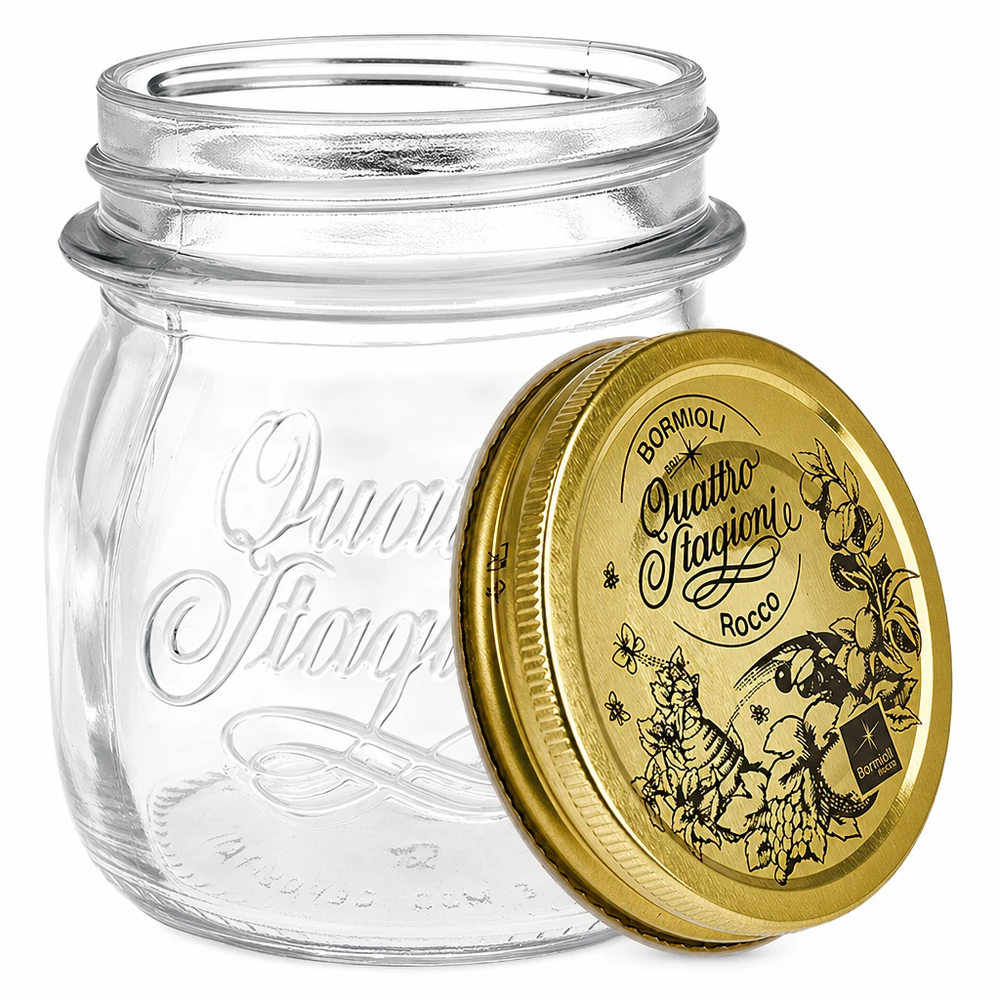 250 ml rond glas "Quattro Stagioni" met deksel 250ml ronde pot Quattro Stagioni met gouden deksel inmaakpot voorraadpot Italiaans design