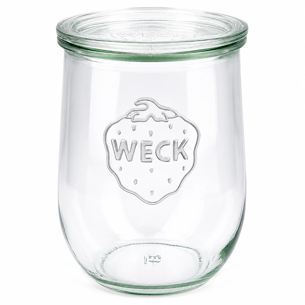 1062ml tulpenglas met glazen deksel WECK RR100 WECK tulpenpot 1062ml met glazen deksel RR100 inmaakpot transparant met WECK logo in reliëf