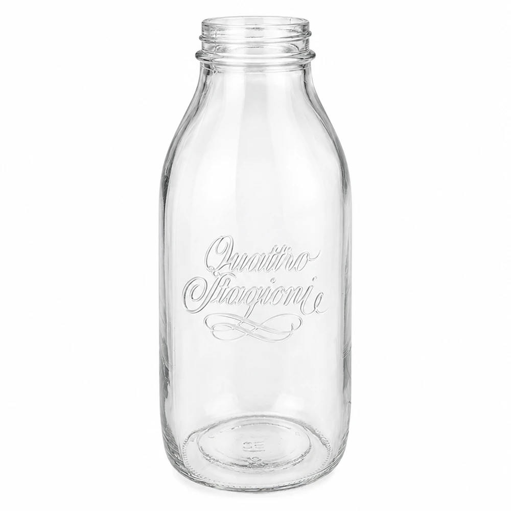 Bormioli Rocco Quattro Stagioni 1000ml glazen fles met wijde hals en logo in reliëf transparant leeg