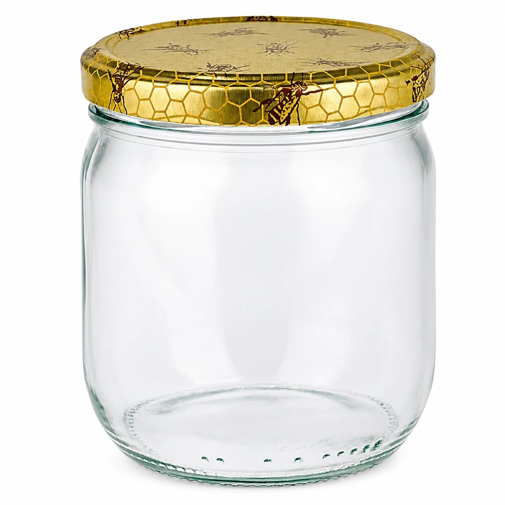 Honingpot 500 g met deksel met honingraatmotief BasicSeal UNiTWIST Lege 500g honingpot met gouden honingraat schroefdeksel voor bijenteelt en het bottelen van honing