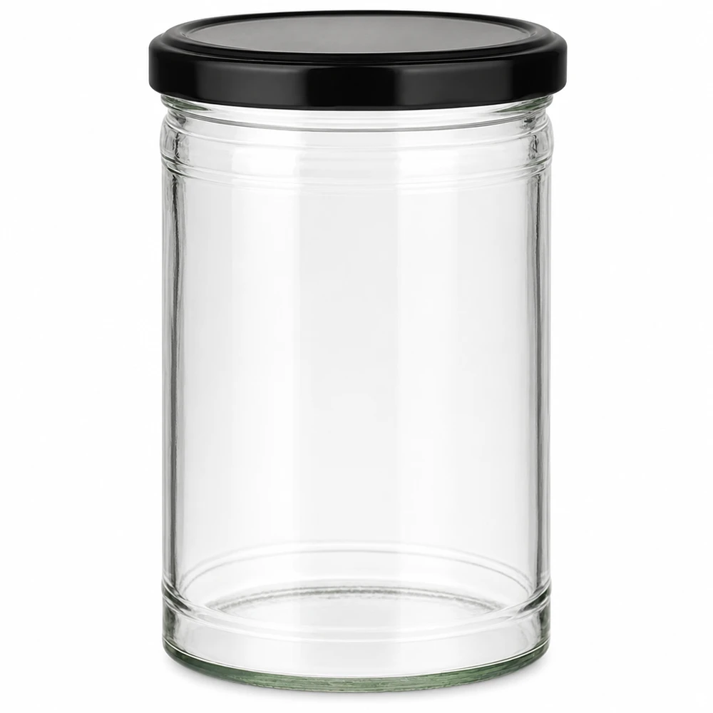 1053ml beker met BasicSeal deksel zwart UNiTWIST Lege glazen pot van 1053 ml met zwart BasicSeal deksel UN-gecertificeerd voor conservering en opslag
