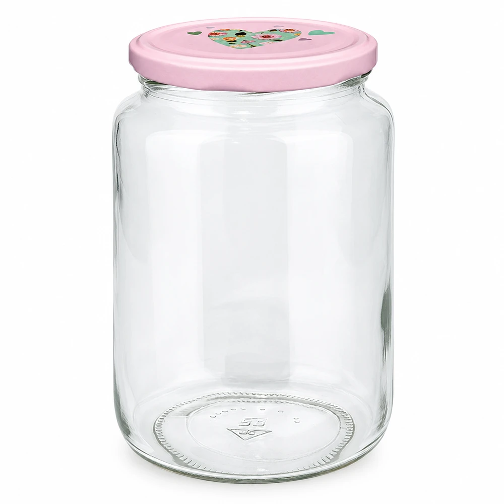 795 ml ronde pot + BasicSeal-deksel roze hart UNiTWIST Rundglas 795ml mit rosa BasicSeal Deckel Herz-Motiv Einmachglas Vorratsglas mit Twist-Off Verschluss leer